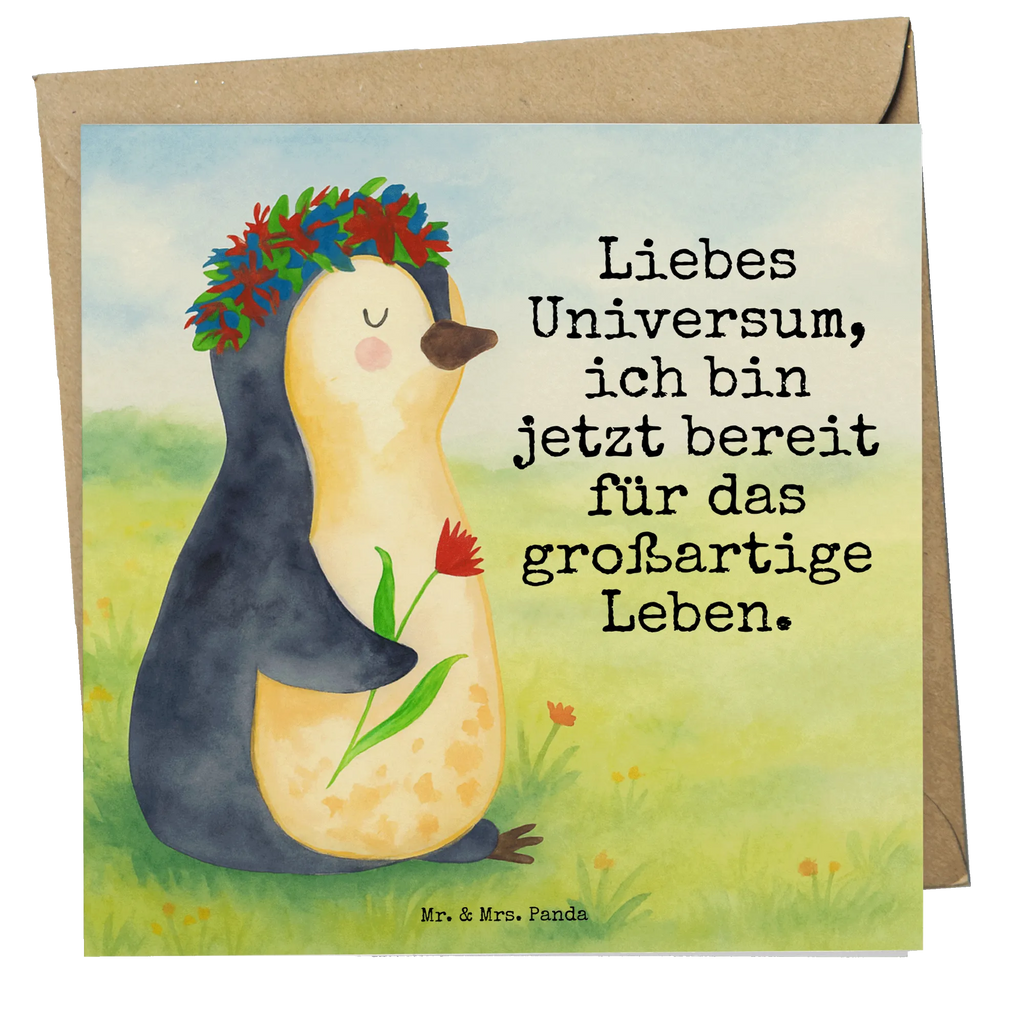 Deluxe Karte Pinguin Blumen Design Karte, Grußkarte, Klappkarte, Einladungskarte, Glückwunschkarte, Hochzeitskarte, Geburtstagskarte, Hochwertige Grußkarte, Hochwertige Klappkarte, Pinguin, Pinguine, Blumenkranz, Universum, Leben, Wünsche, Ziele, Lebensziele, Motivation, Lebenslust, Liebeskummer, Geschenkidee