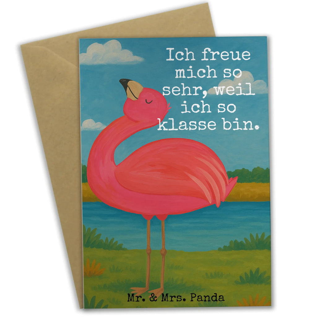 Grußkarte Flamingo Stolz Design Grußkarte, Klappkarte, Einladungskarte, Glückwunschkarte, Hochzeitskarte, Geburtstagskarte, Karte, Ansichtskarten, Flamingo, stolz, Freude, Selbstliebe, Selbstakzeptanz, Freundin, beste Freundin, Tochter, Mama, Schwester