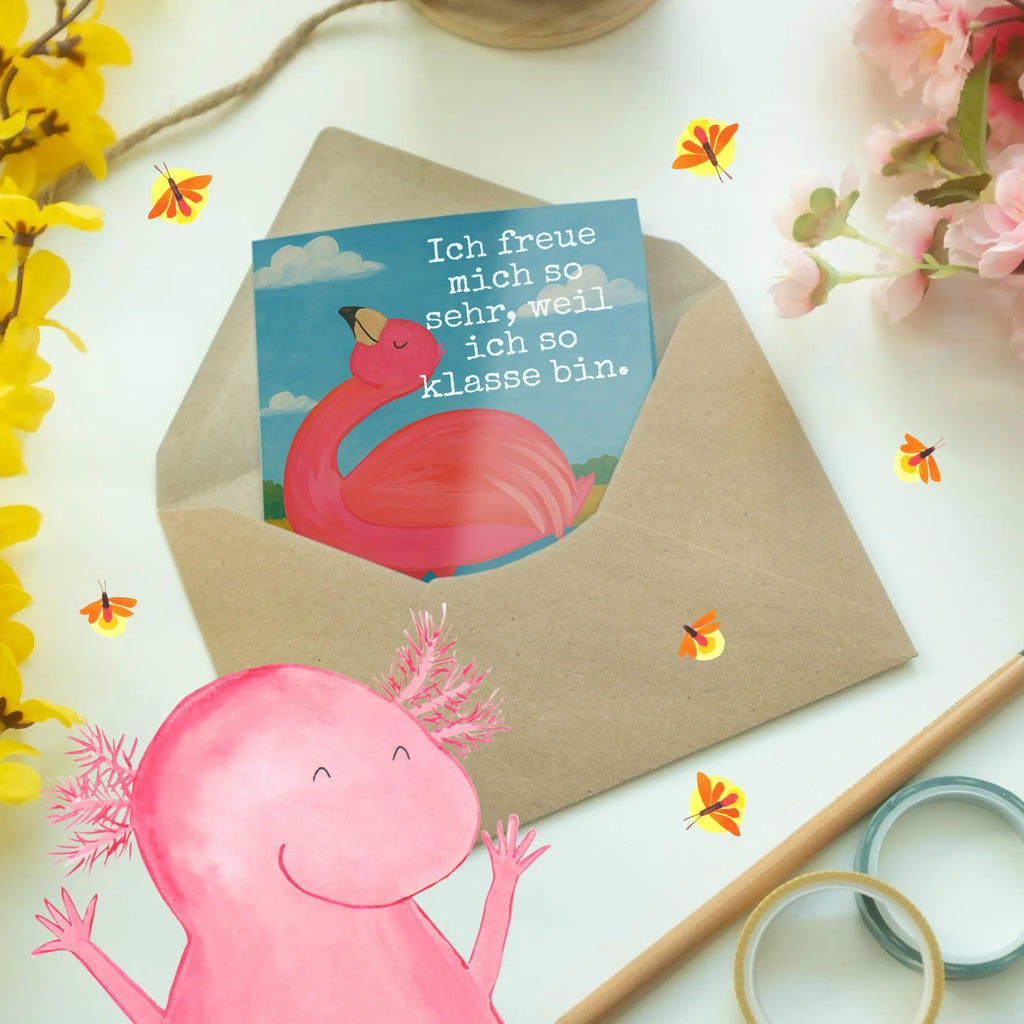 Grußkarte Flamingo Stolz Design Grußkarte, Klappkarte, Einladungskarte, Glückwunschkarte, Hochzeitskarte, Geburtstagskarte, Karte, Ansichtskarten, Flamingo, stolz, Freude, Selbstliebe, Selbstakzeptanz, Freundin, beste Freundin, Tochter, Mama, Schwester