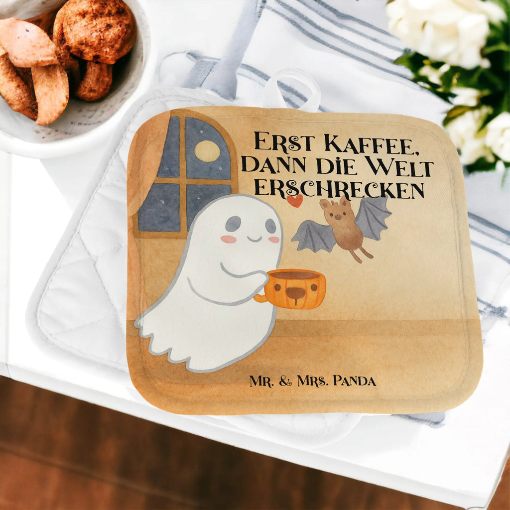 2-elementowy zestaw podkładek pod garnki Duch kawa Design Topfhandschuhe, Topflappen 2er Set, Topfhandschuh, Ofenhandschuhe, Topflappen lustig, Topflappen, Schöne Topflappen, Ofenhandschuh, Topfuntersetzer, Topflappen Set, Topflappen mit Spruch, Topflappenset, Halloween, Deko, Martinssingen, Dekoration, Geschenke, Schenken, Gespenst, Kaffee