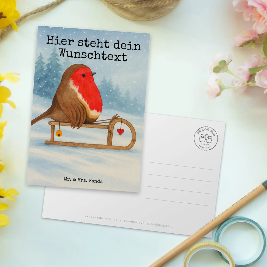 Personalised postcard robin Sleds Design Karte mit Wunschtext, Grußkarte mit Namen, Ansichtskarte mit Namen, Postkarte mit Namen, Postkarte bedrucken, Karte mit Namen, Einladung mit Namen, Ansichtskarte mit Wunschtext, Grußkarte mit Wunschtext, Postkarte personalisierbar, Geschenkkarte mit Wunschtext, Einladung mit Wunschtext, Postkarte mit Wunschtext, Geschenkkarte mit Namen, Winter, Weihnachten, Weihnachtsdeko, Nikolaus, Advent, Heiligabend, Wintermotiv, Schlitten, Vogel