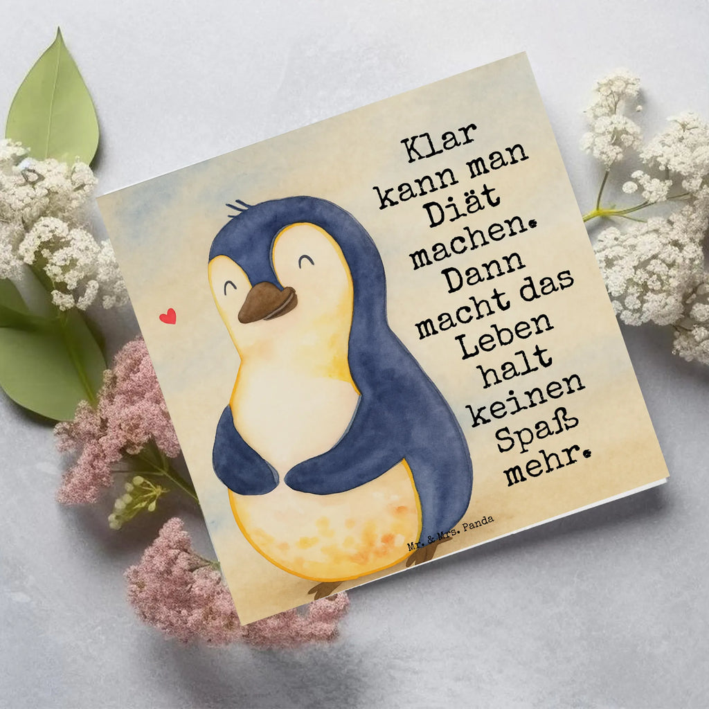 Deluxe Karte Pinguin Diät Design Karte, Grußkarte, Klappkarte, Einladungskarte, Glückwunschkarte, Hochzeitskarte, Geburtstagskarte, Hochwertige Grußkarte, Hochwertige Klappkarte, Pinguin, Pinguine, Diät, Abnehmen, Abspecken, Gewicht, Motivation, Selbstliebe, Körperliebe, Selbstrespekt