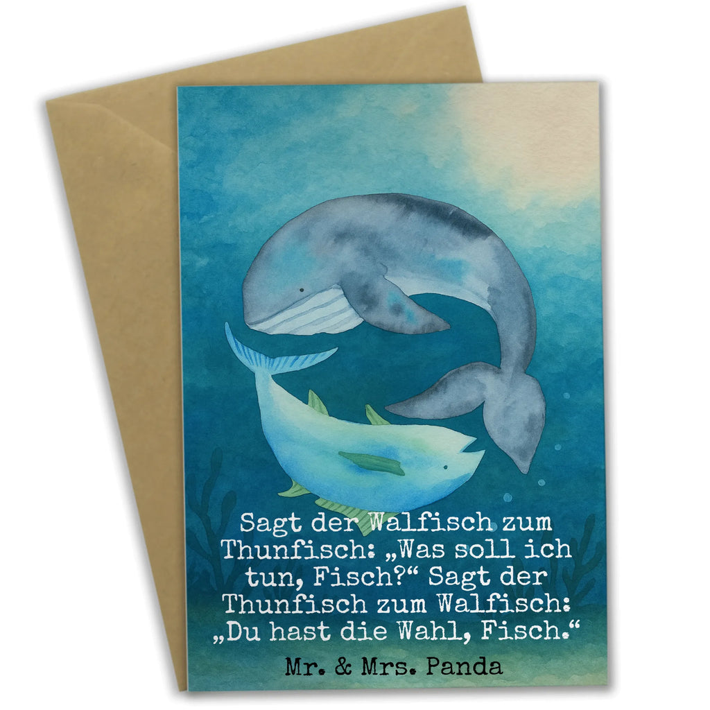 Grußkarte Walfisch Thunfisch Design Grußkarte, Klappkarte, Einladungskarte, Glückwunschkarte, Hochzeitskarte, Geburtstagskarte, Karte, Ansichtskarten, Tiermotive, Gute Laune, lustige Sprüche, Tiere, Wal, Wahl, Tunfisch, Wortwitz lustig, Spruch lustig, Flachwitz, Witz, Spruch des Tages, Flachwitz Geschenk