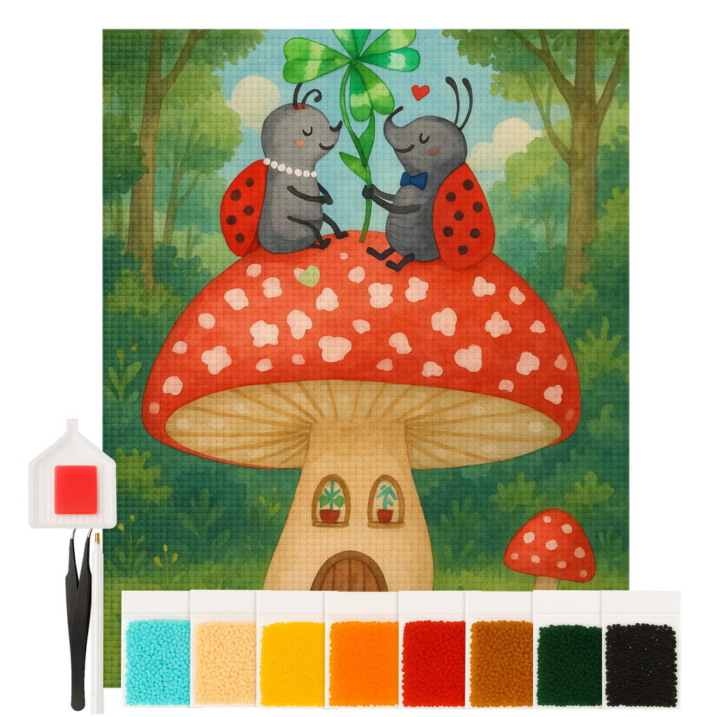 Diamond Painting ladybug toadstool Design Kristallbild, Kreativität, DIY, Diamond Painting, Tiermotive, Gute Laune, lustige Sprüche, Tiere, Fleigenpilzhaus, zuhause, Fliegenpilz, Wohnung, Marienkäfer, Haus