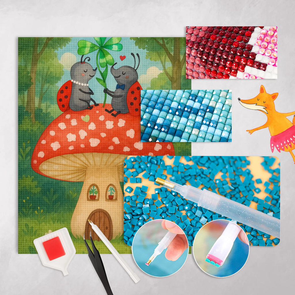 Diamond Painting ladybug toadstool Design Kristallbild, Kreativität, DIY, Diamond Painting, Tiermotive, Gute Laune, lustige Sprüche, Tiere, Fleigenpilzhaus, zuhause, Fliegenpilz, Wohnung, Marienkäfer, Haus
