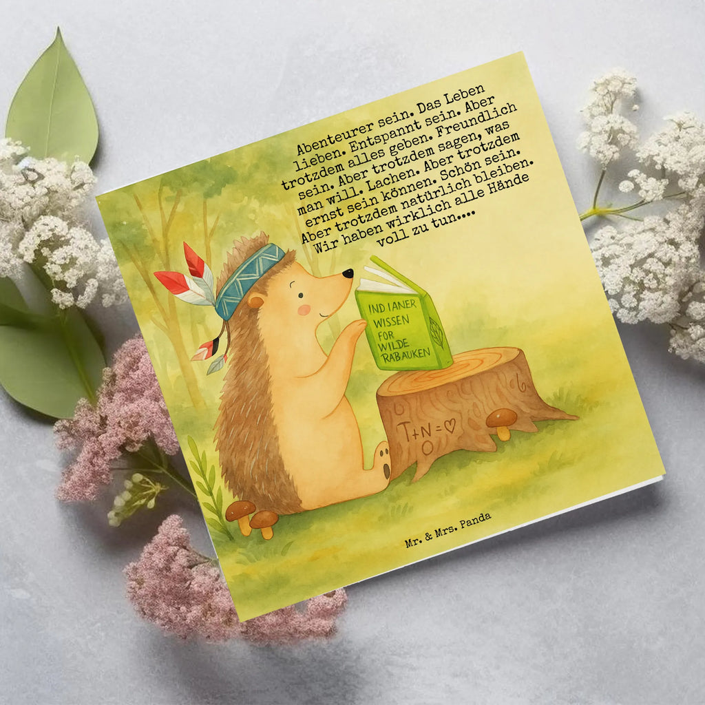 Deluxe Karte Igel Federschmuck Design Karte, Grußkarte, Klappkarte, Einladungskarte, Glückwunschkarte, Hochzeitskarte, Geburtstagskarte, Hochwertige Grußkarte, Hochwertige Klappkarte, Waldtiere, Tiere, Igel, Indianer, Abenteuer, Lagerfeuer, Camping