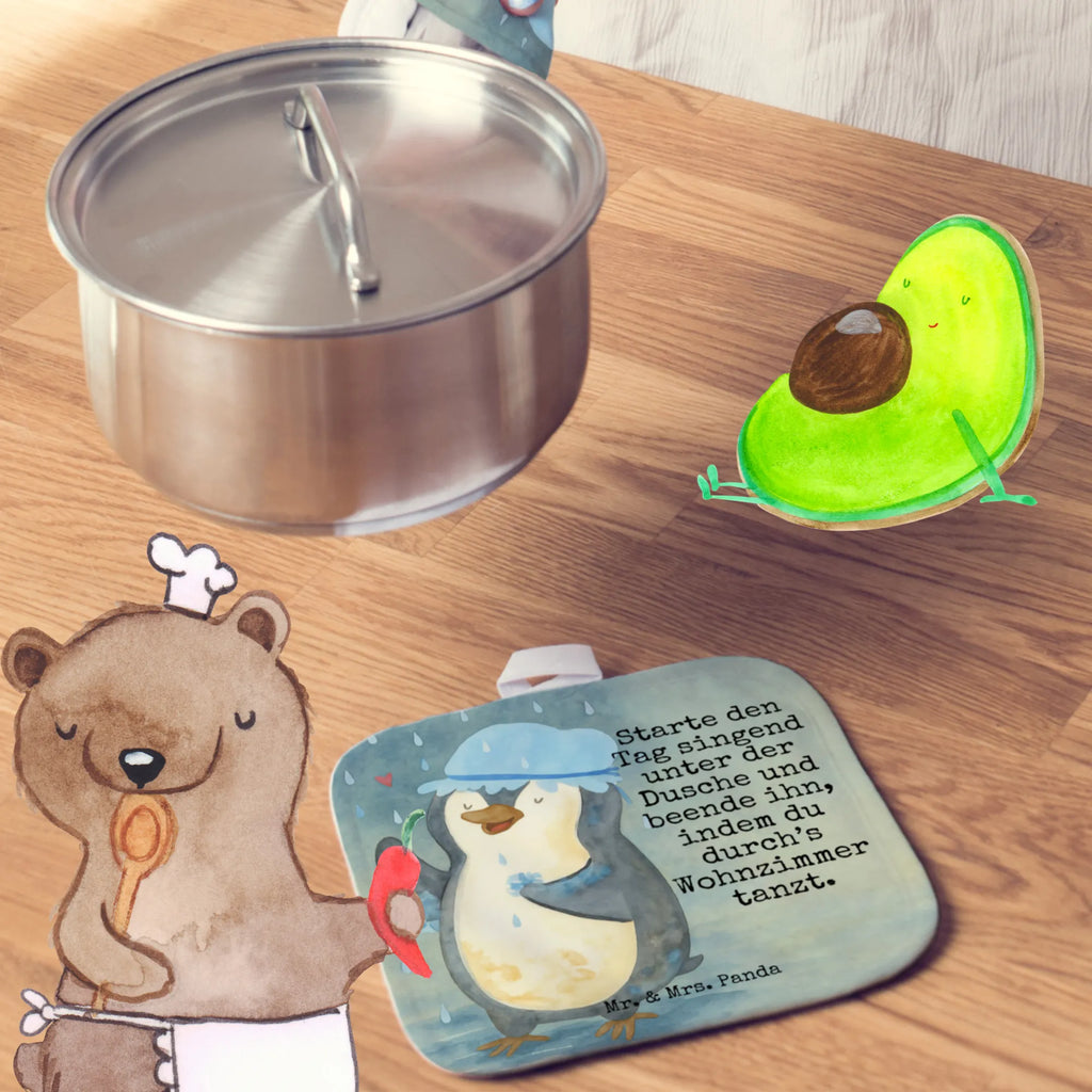 2-elementowy zestaw podkładek pod garnki Pingwin Prysznic Design Topflappen, Topfuntersetzer, Ofenhandschuh, Topflappen Set, Topflappen lustig, Topflappen mit Spruch, Ofenhandschuhe, Topfhandschuhe, Topfhandschuh, Topflappenset, Topflappen 2er Set, Schöne Topflappen, Pinguin, Pinguine, Dusche, duschen, Lebensmotto, Motivation, Neustart, Neuanfang, glücklich sein