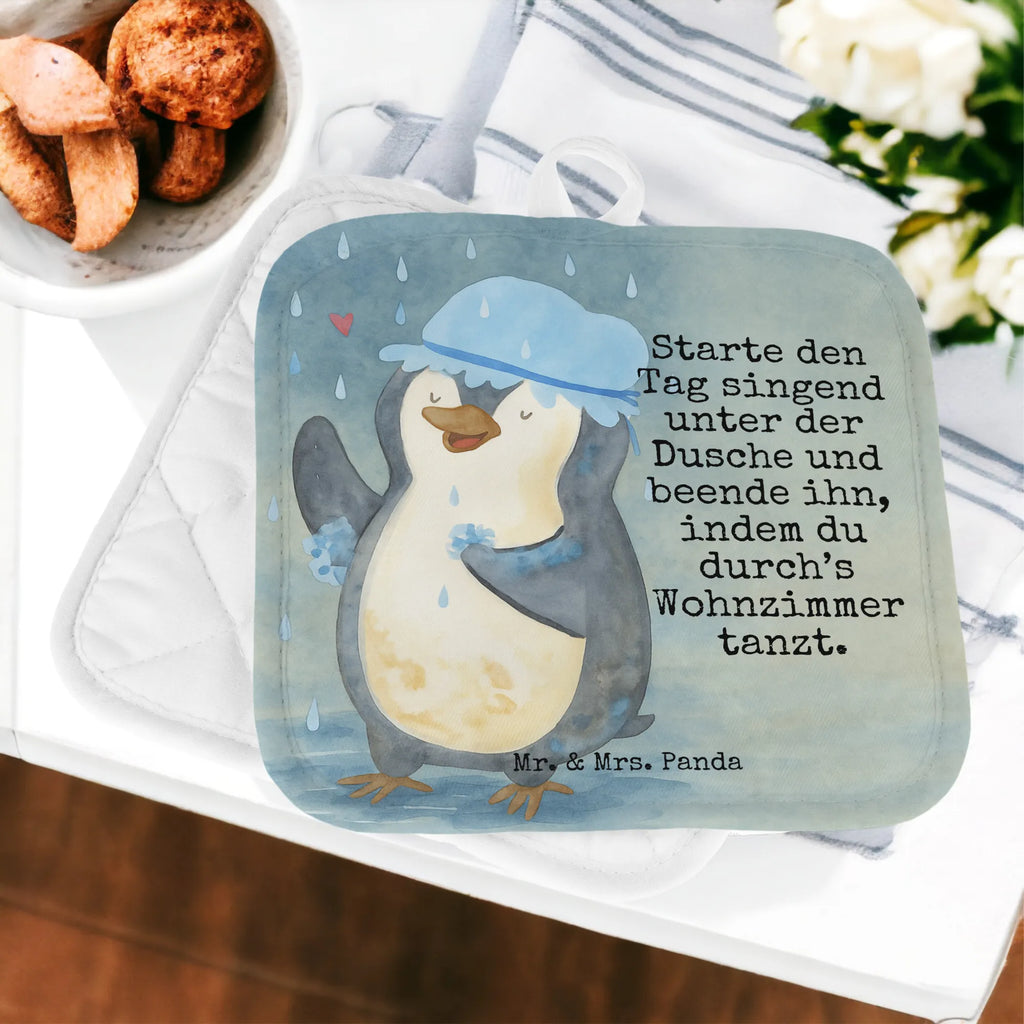 2-elementowy zestaw podkładek pod garnki Pingwin Prysznic Design Topflappen, Topfuntersetzer, Ofenhandschuh, Topflappen Set, Topflappen lustig, Topflappen mit Spruch, Ofenhandschuhe, Topfhandschuhe, Topfhandschuh, Topflappenset, Topflappen 2er Set, Schöne Topflappen, Pinguin, Pinguine, Dusche, duschen, Lebensmotto, Motivation, Neustart, Neuanfang, glücklich sein