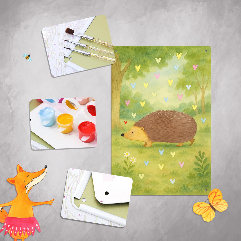 Paint by Numbers Metal Sign Hedgehog hearts Design small animals, cute, funny, cute animal motives, hand drawn, small world, funny sayings, good mood, happy, gifts, gift ideas, special gifts, animal lover, card, hedgehog, hearts, life, heart, Love, kiss, trust