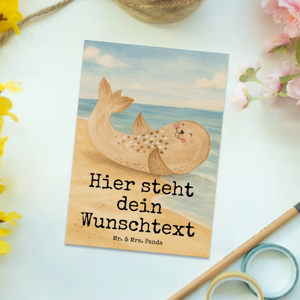 Personalised postcard seal Lay Design Karte mit Namen, Geschenkkarte mit Namen, Karte mit Wunschtext, Einladung mit Wunschtext, Geschenkkarte mit Wunschtext, Ansichtskarte mit Wunschtext, Ansichtskarte mit Namen, Postkarte personalisierbar, Einladung mit Namen, Postkarte mit Namen, Postkarte mit Wunschtext, Postkarte bedrucken, Grußkarte mit Wunschtext, Grußkarte mit Namen, Tiermotive, Gute Laune, lustige Sprüche, Tiere, Meerestier, Seehund, Ostsee, Freude, Lachen, Robben, Robbe, Nordsee, Strand