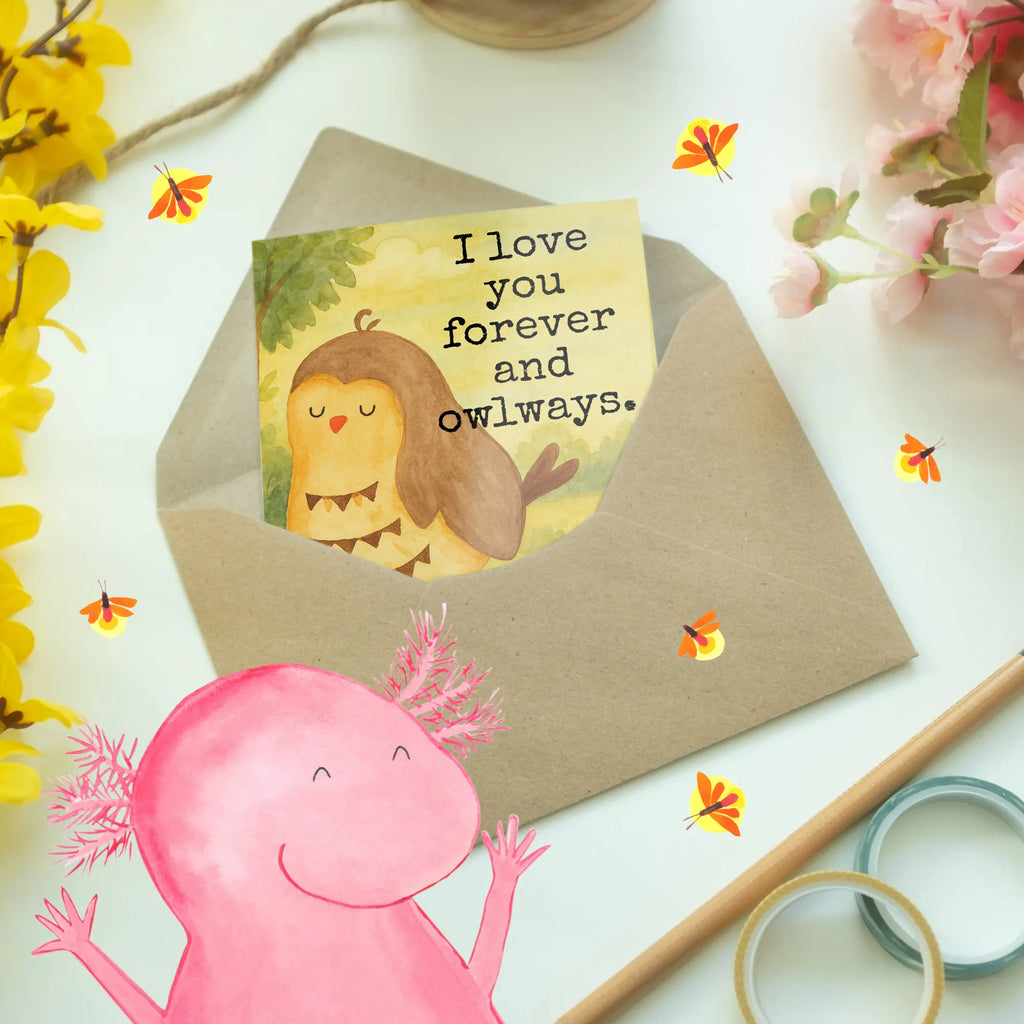 Grußkarte Eule Zufrieden Design Grußkarte, Klappkarte, Einladungskarte, Glückwunschkarte, Hochzeitskarte, Geburtstagskarte, Karte, Ansichtskarten, Eule, Eule Spruch, Eule deko, Owl, Liebe Spruch, Romantisch, Wortspiel lustig, Spruch schön, Geschenk Hochzeitstag