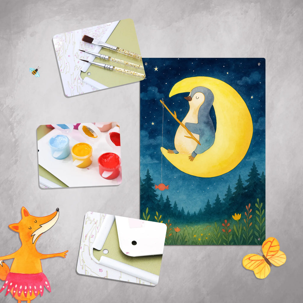 Paint by Numbers Metal Sign Penguin moon Design Penguin, North Pole, Winter, Penguins, night's rest, bedroom, insomnia, falling asleep, sleep, penguins, guest room, saying