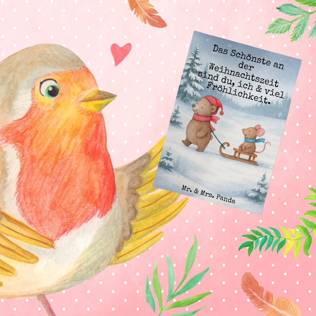 Grußkarte Bär und Maus Schlitten Design Grußkarte, Klappkarte, Einladungskarte, Glückwunschkarte, Hochzeitskarte, Geburtstagskarte, Karte, Ansichtskarten, Winter, Weihnachten, Weihnachtsdeko, Nikolaus, Advent, Heiligabend, Wintermotiv