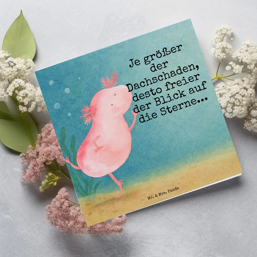 Deluxe Karte Axolotl Tanzen Design Karte, Grußkarte, Klappkarte, Einladungskarte, Glückwunschkarte, Hochzeitskarte, Geburtstagskarte, Hochwertige Grußkarte, Hochwertige Klappkarte, Axolotl, Molch, Axolot, Schwanzlurch, Lurch, Lurche, Dachschaden, Sterne, verrückt, Freundin, beste Freundin