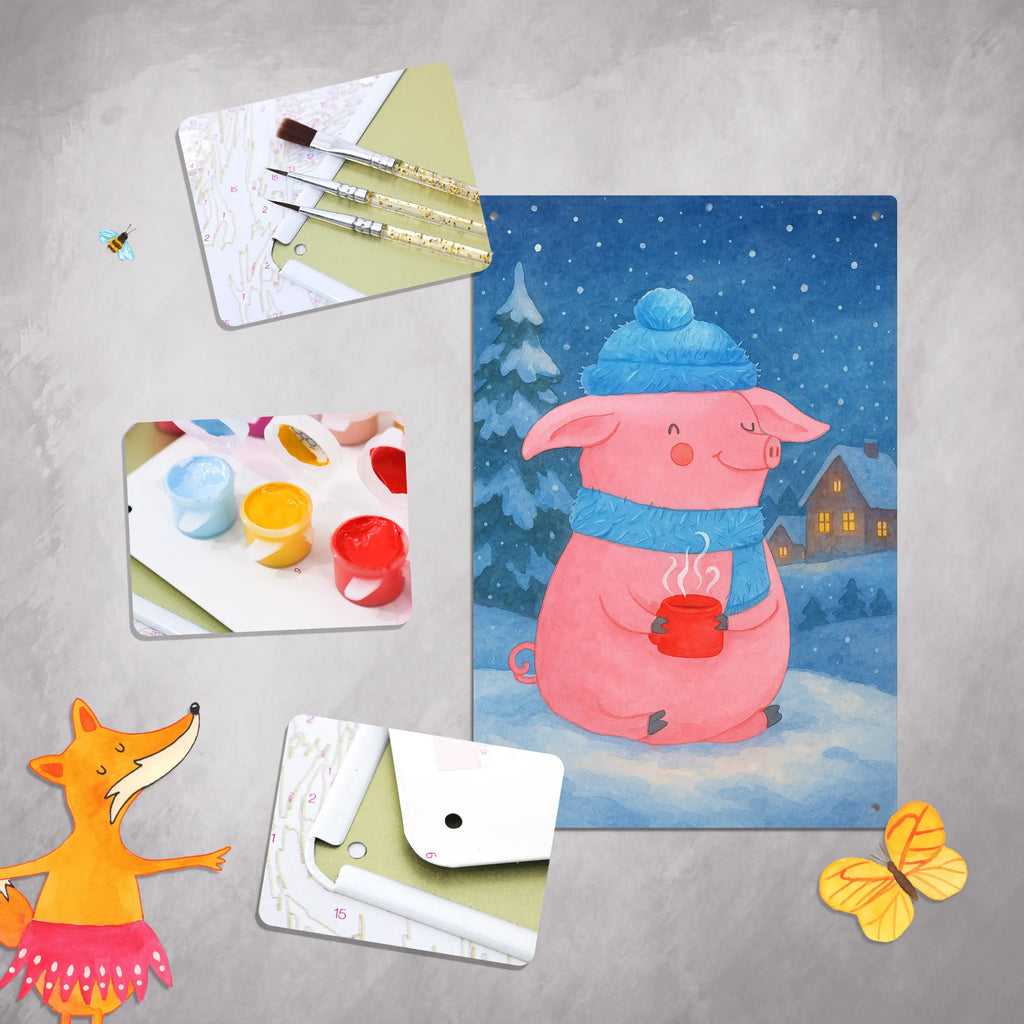 Metalowy szyld do malowania po numerach świnia grzane wino Design Zima, Boże Narodzenie, dekoracje świąteczne, Mikołaj, Adwent, Wigilia, zimowy motyw