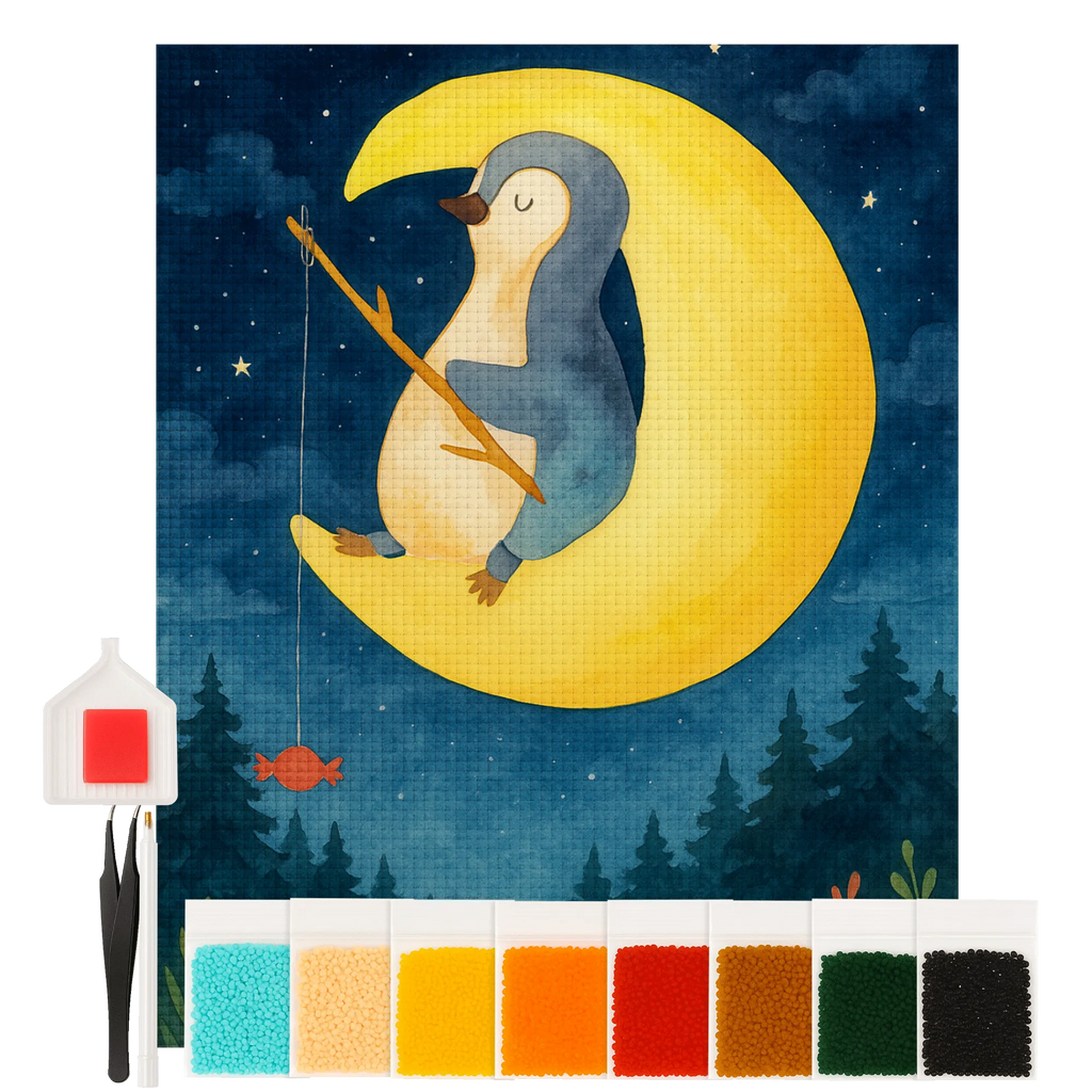 Diamond Painting Penguin moon Design Penguin, North Pole, Winter, Penguins, sleep, falling asleep, bedroom, insomnia, night's rest, saying, guest room, penguins