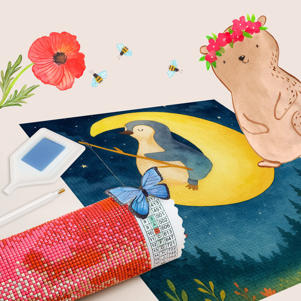 Diamond Painting Penguin moon Design Penguin, North Pole, Winter, Penguins, sleep, falling asleep, bedroom, insomnia, night's rest, saying, guest room, penguins