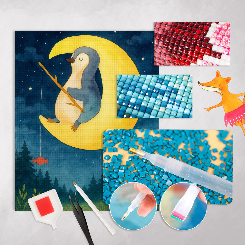 Diamond Painting Penguin moon Design Penguin, North Pole, Winter, Penguins, sleep, falling asleep, bedroom, insomnia, night's rest, saying, guest room, penguins