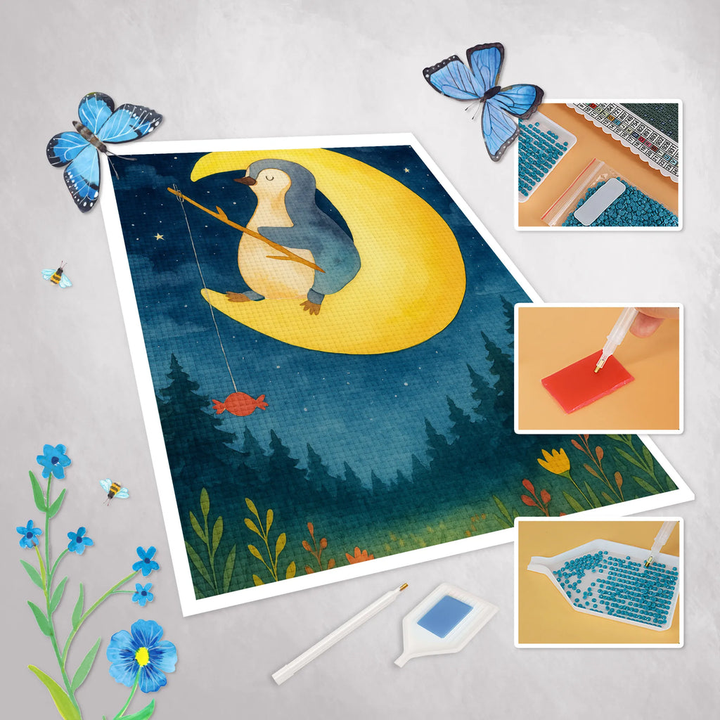 Diamond Painting Penguin moon Design Penguin, North Pole, Winter, Penguins, sleep, falling asleep, bedroom, insomnia, night's rest, saying, guest room, penguins