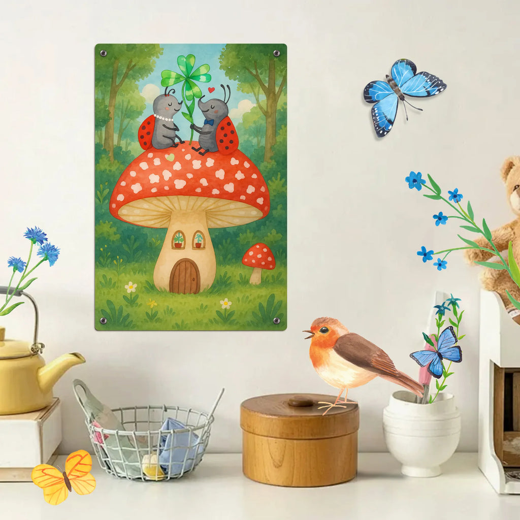 Paint by Numbers Metal Sign ladybug toadstool Design small animals, cute, funny, cute animal motives, hand drawn, small world, funny sayings, good mood, happy, gifts, gift ideas, special gifts, animal lover, card, toadstool, ladybird, house, house of fleshy fungi, at home, flat