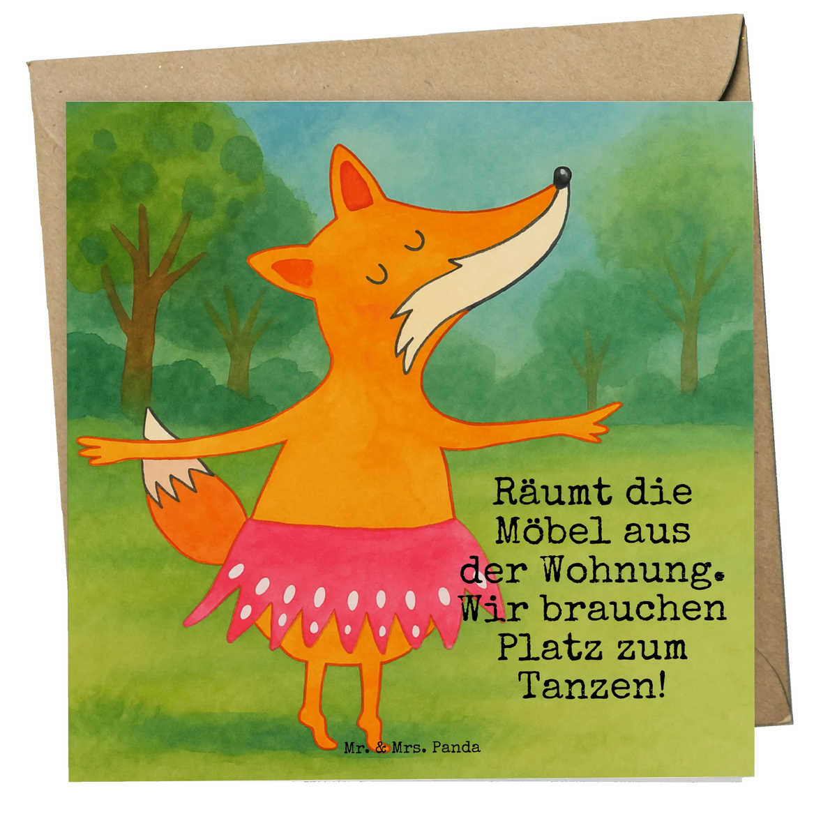 Deluxe Card Fox ballerina Design animal lover, foxes, forest wildlife, clever as a fox, vixen, fox saying, birthday, ballet, dancing, dancer, invitation