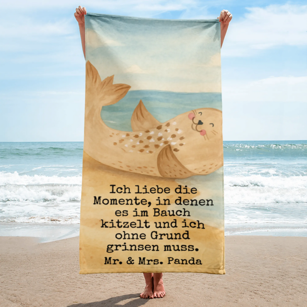 XL Badehandtuch Robbe Liegen Design Handtuch, Badetuch, Duschtuch, Strandtuch, Saunatuch, Tiermotive, Gute Laune, lustige Sprüche, Tiere, Robbe, Robben, Seehund, Strand, Meerestier, Ostsee, Nordsee, Lachen, Freude