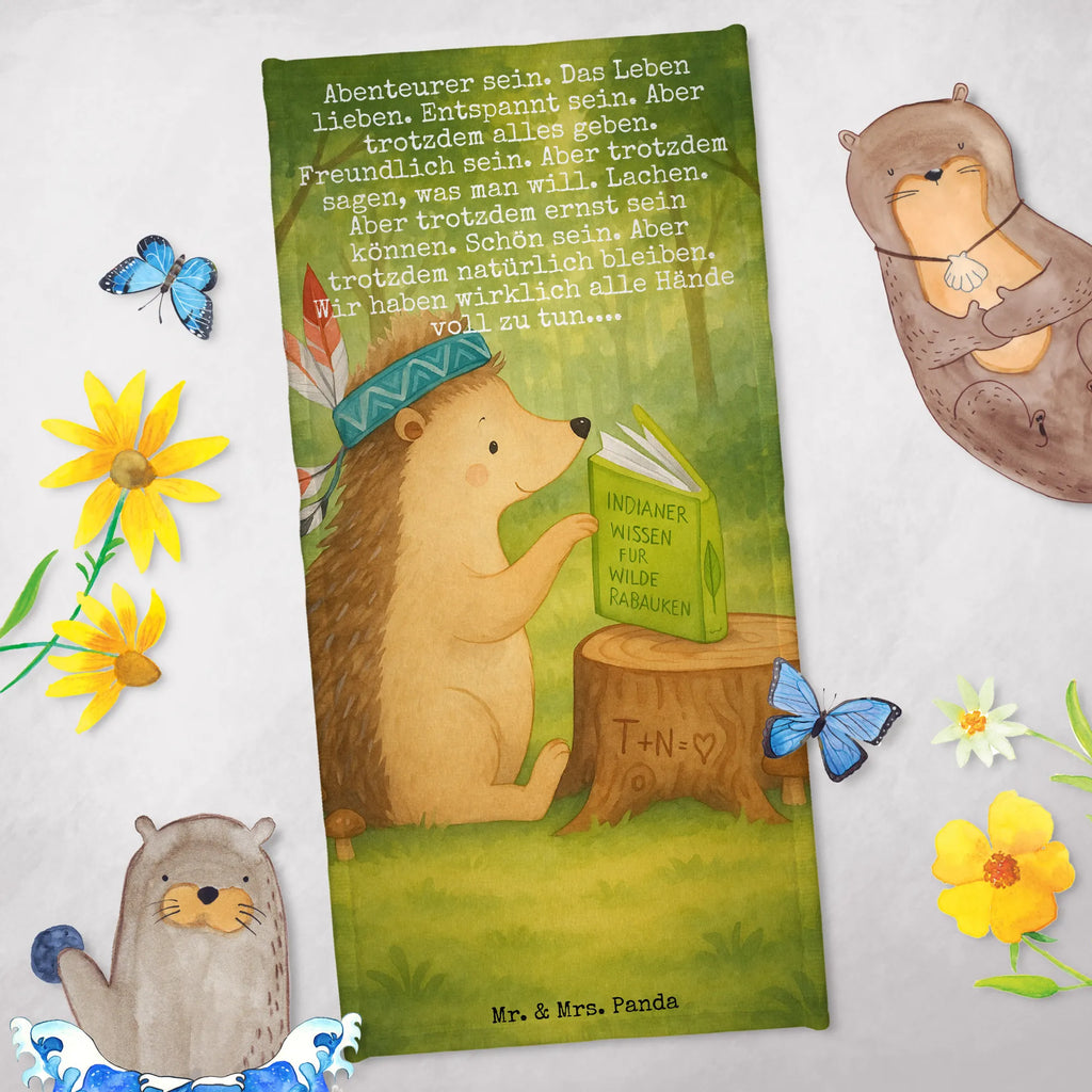 70 x 140 ręcznik jeż Ozdoba z piór Design Duschtuch, Badetuch, Strandtuch, Saunatuch, Kinder Handtuch, Waldtiere, Tiere, Igel, Indianer, Abenteuer, Lagerfeuer, Camping