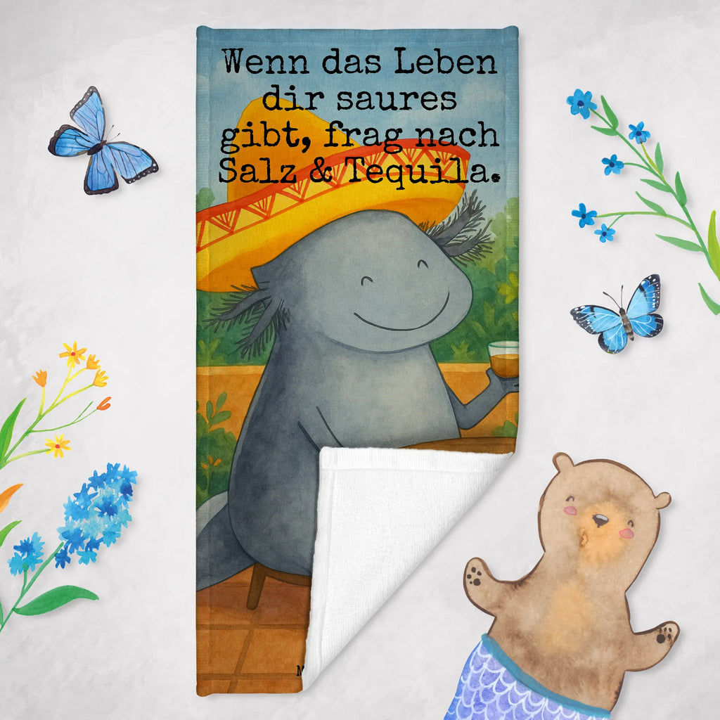 Badehandtuch Axolotl Tequila Design Duschtuch, Badetuch, Strandtuch, Saunatuch, Kinder Handtuch, Axolotl, Molch, Mexico, Mexiko, Sombrero, Zitrone, Tequila, Motivation, Spruch, Schwanzlurch, Lurch, Lurche, Axolot, Feuerdrache, Feuersalamander