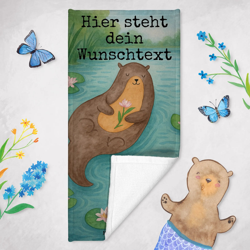 Personalized Bath Towel otter Water Lily Design Badetuch mit Namen, Kinder Handtuch mit Namen, Duschtuch mit Namen, Strandtuch mit Namen, Saunatuch mit Namen, Personalisiertes Badetuch, Personalisiertes Handtuch, Otter, Fischotter, Seeotter, Otter Seeotter See Otter