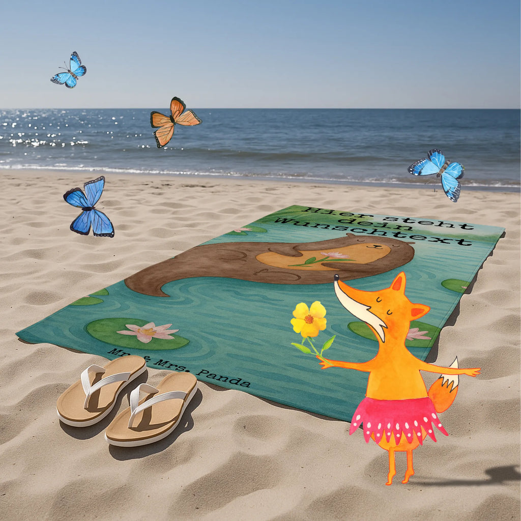 Personalized Bath Towel otter Water Lily Design Badetuch mit Namen, Kinder Handtuch mit Namen, Duschtuch mit Namen, Strandtuch mit Namen, Saunatuch mit Namen, Personalisiertes Badetuch, Personalisiertes Handtuch, Otter, Fischotter, Seeotter, Otter Seeotter See Otter