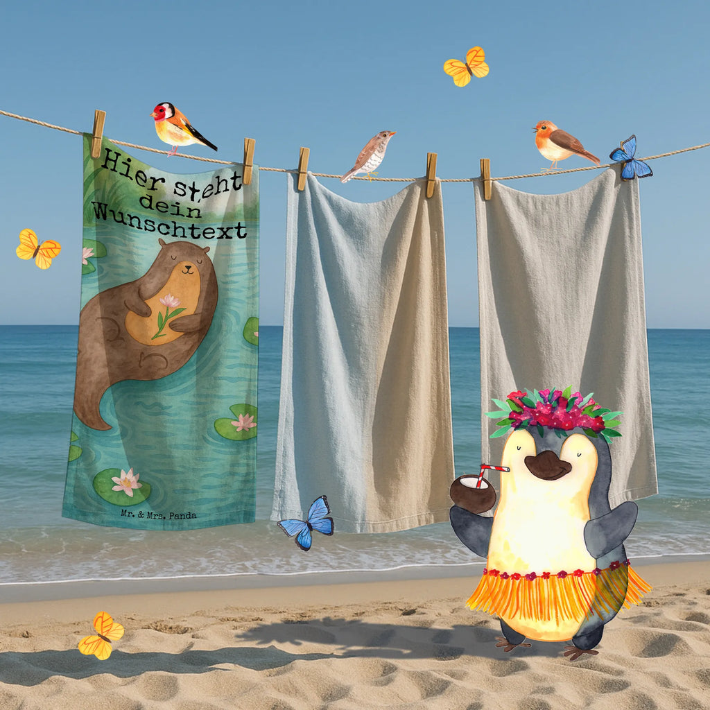 Personalized Bath Towel otter Water Lily Design Badetuch mit Namen, Kinder Handtuch mit Namen, Duschtuch mit Namen, Strandtuch mit Namen, Saunatuch mit Namen, Personalisiertes Badetuch, Personalisiertes Handtuch, Otter, Fischotter, Seeotter, Otter Seeotter See Otter