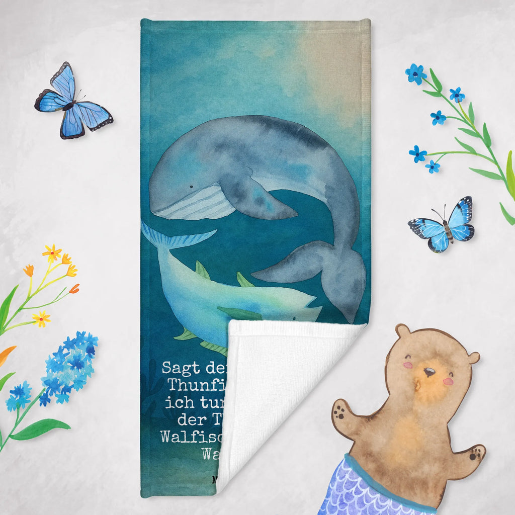 Badehandtuch Walfisch Thunfisch Design Duschtuch, Badetuch, Strandtuch, Saunatuch, Kinder Handtuch, Tiermotive, Gute Laune, lustige Sprüche, Tiere, Wal, Wahl, Tunfisch, Wortwitz lustig, Spruch lustig, Flachwitz, Witz, Spruch des Tages, Flachwitz Geschenk