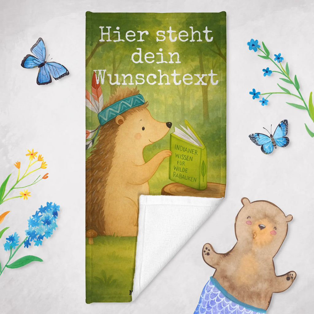 Personalisiertes Badehandtuch Igel Federschmuck Design Saunatuch mit Namen, Badetuch mit Namen, Personalisiertes Handtuch, Personalisiertes Badetuch, Kinder Handtuch mit Namen, Duschtuch mit Namen, Strandtuch mit Namen, Waldtiere, Tiere, Lagerfeuer, Camping, Abenteuer, Igel, Indianer