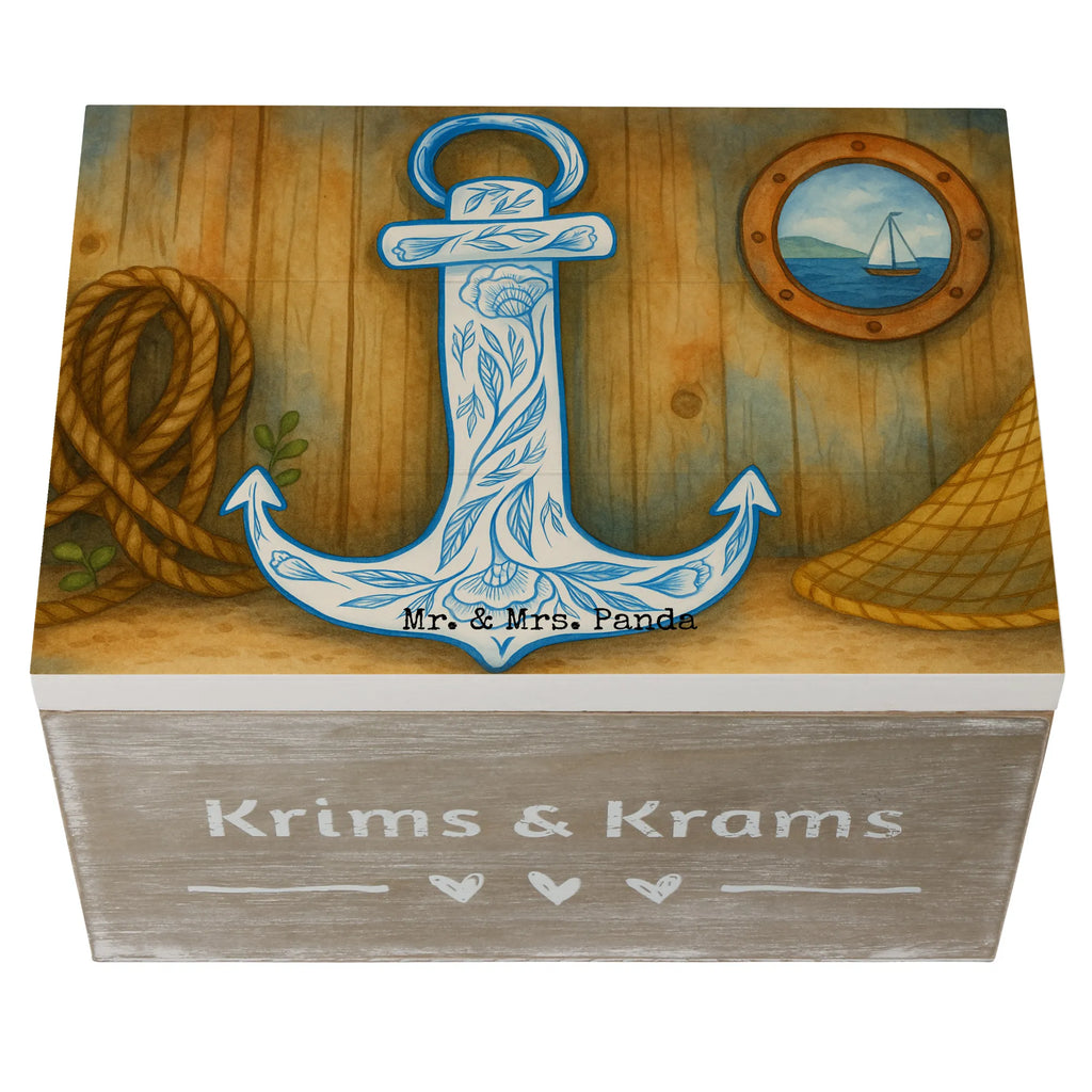 Wooden chest anchor Blue Design Aufbewahrungsbox, Schatzkiste, Erinnerungskiste, XXL, Kiste, Dekokiste, Geschenkdose, Schatulle, Erinnerungsbox, Truhe, Holzkiste, Geschenkbox, Tiermotive, Gute Laune, lustige Sprüche, Tiere