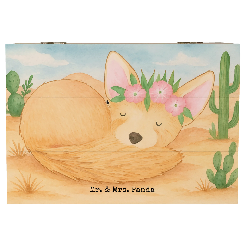 Skrzynia drewniana lis pustynny kwiaty Design Truhe, Erinnerungsbox, Schatulle, Schatzkiste, Geschenkbox, Geschenkdose, XXL, Holzkiste, Aufbewahrungsbox, Erinnerungskiste, Dekokiste, Kiste, Afrika, Wildtiere, Wüstenfuchs, Wüste, Glücklich, Blumen, Blumenkranz