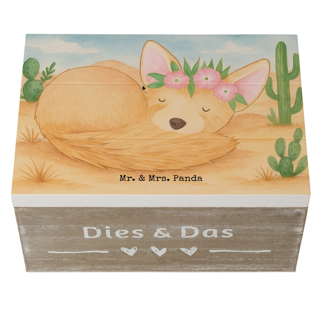 Skrzynia drewniana lis pustynny kwiaty Design Truhe, Erinnerungsbox, Schatulle, Schatzkiste, Geschenkbox, Geschenkdose, XXL, Holzkiste, Aufbewahrungsbox, Erinnerungskiste, Dekokiste, Kiste, Afrika, Wildtiere, Wüstenfuchs, Wüste, Glücklich, Blumen, Blumenkranz