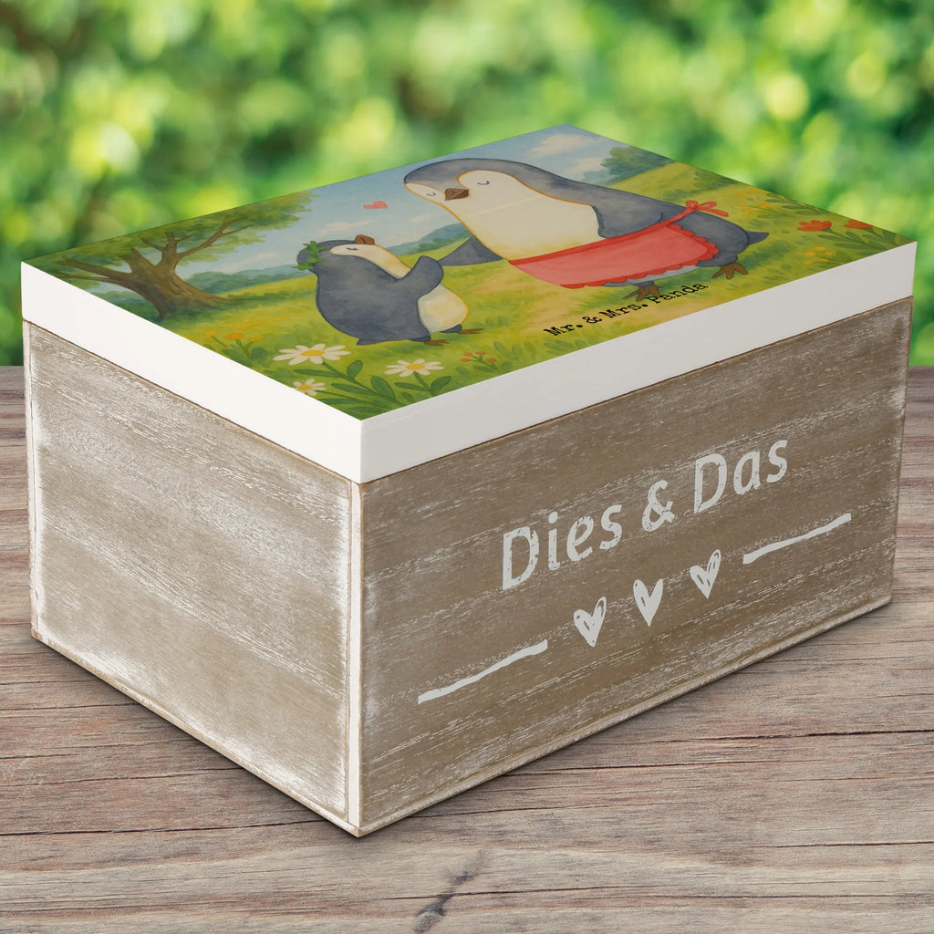 Wooden chest Penguin with child Design Aufbewahrungsbox, Dekokiste, XXL, Erinnerungskiste, Holzkiste, Erinnerungsbox, Truhe, Geschenkdose, Schatulle, Geschenkbox, Kiste, Schatzkiste, Familie, Vatertag, Muttertag, Bruder, Schwester, Mama, Papa, Oma, Opa, Mutti, Mami, Geburststag, Mutter, Geschenk