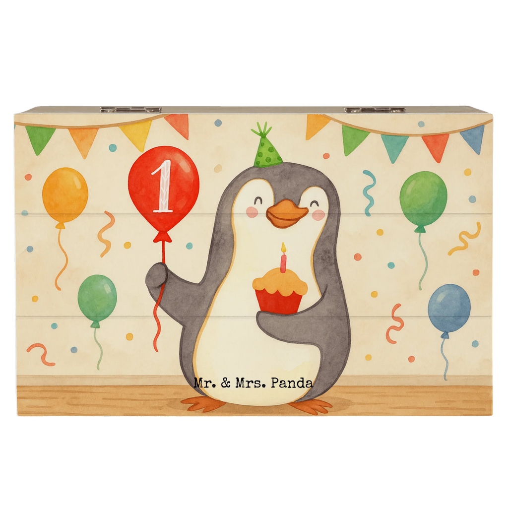 Holzkiste 1. Geburtstag Pinguin Luftballon Design Schatulle, Truhe, Erinnerungskiste, Kiste, Schatzkiste, Holzkiste, Erinnerungsbox, Geschenkdose, Geschenkbox, Aufbewahrungsbox, Dekokiste, XXL, Geburtstag, Geburtstagsgeschenk, Geschenk, Pinguin, Geburtstagsfeier, Happy Birthday, Geburtstage