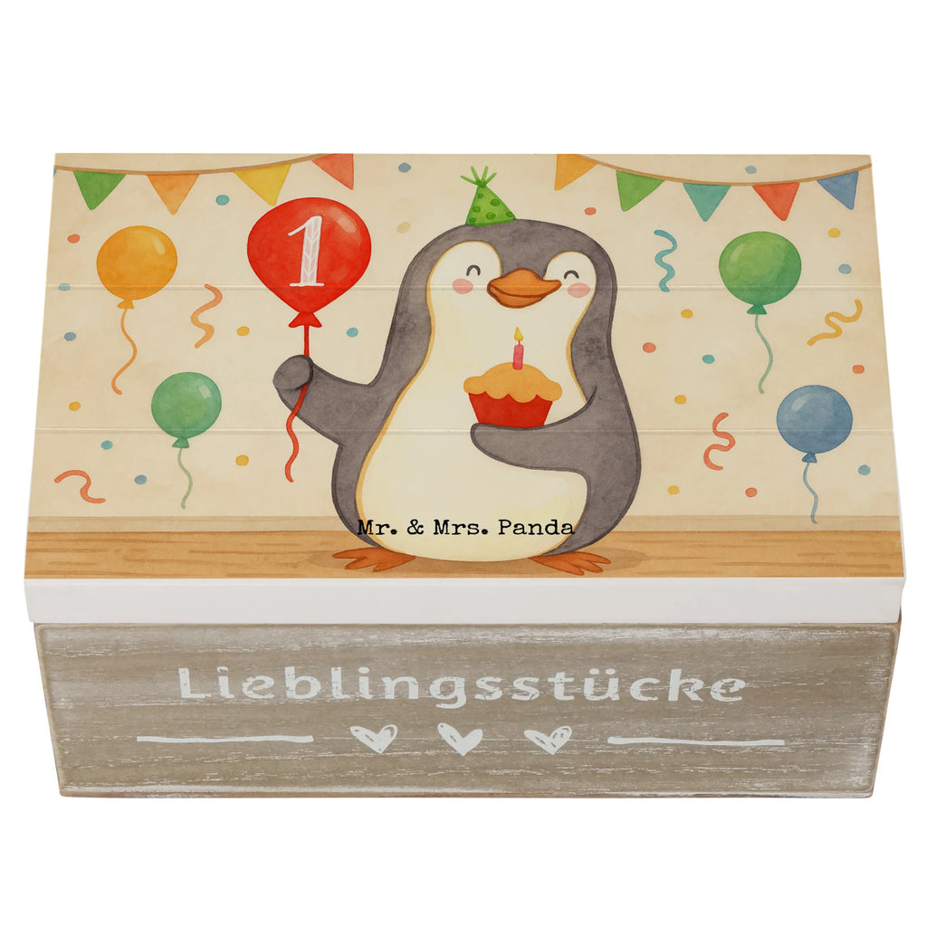 Holzkiste 1. Geburtstag Pinguin Luftballon Design Schatulle, Truhe, Erinnerungskiste, Kiste, Schatzkiste, Holzkiste, Erinnerungsbox, Geschenkdose, Geschenkbox, Aufbewahrungsbox, Dekokiste, XXL, Geburtstag, Geburtstagsgeschenk, Geschenk, Pinguin, Geburtstagsfeier, Happy Birthday, Geburtstage