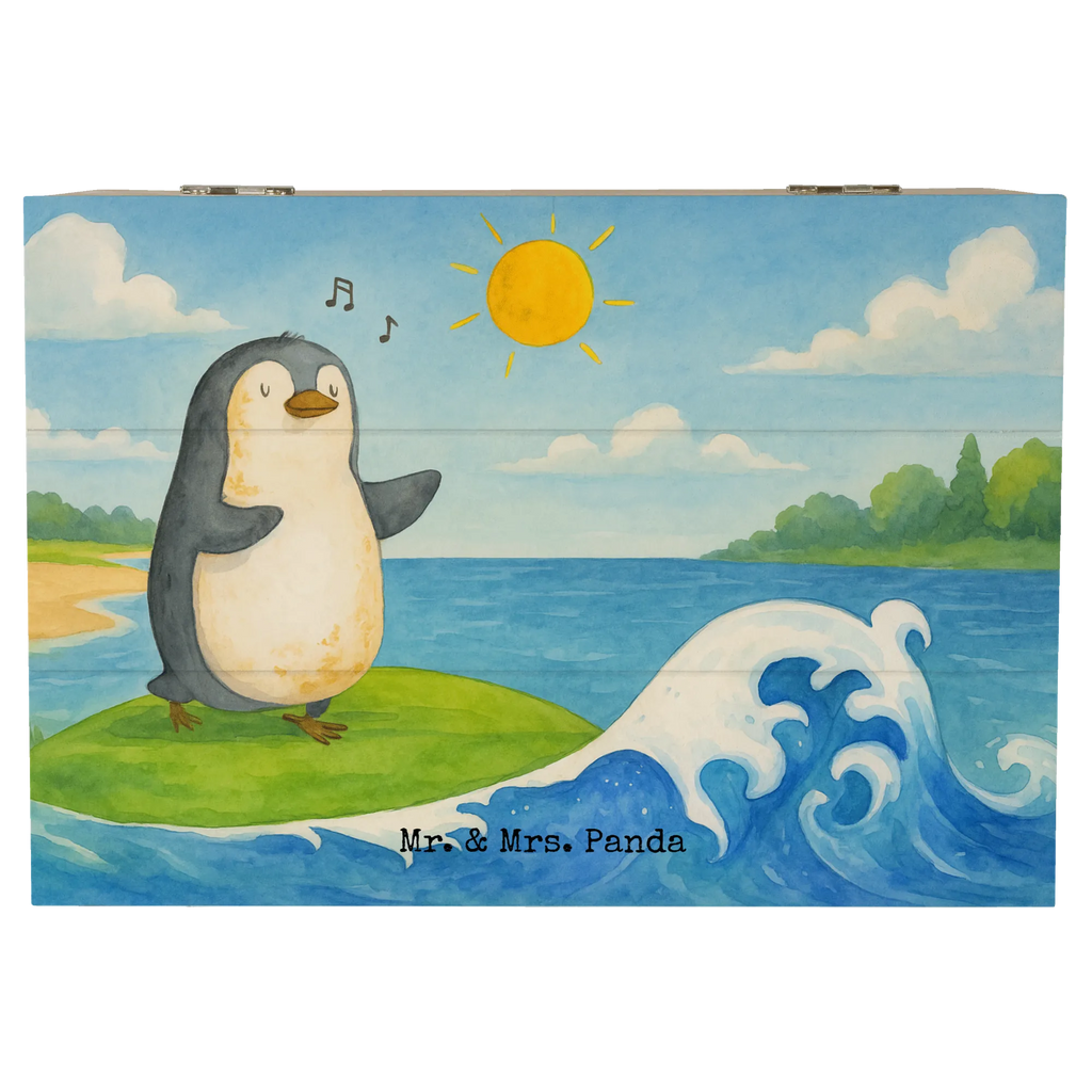 Holzkiste Pinguin Surfer Design Truhe, XXL, Kiste, Erinnerungsbox, Geschenkdose, Holzkiste, Geschenkbox, Erinnerungskiste, Schatzkiste, Schatulle, Aufbewahrungsbox, Dekokiste, Pinguin, Hawaii, Wellen, Pinguine, Portugal, Urlaub, surfen, Surfer, Wellen reiten