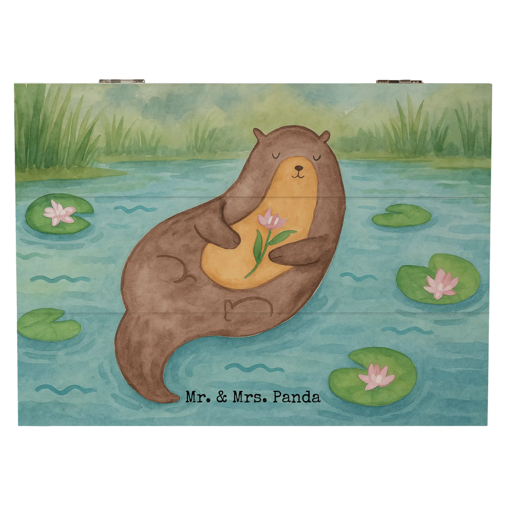 Skrzynia drewniana wydra lilia wodna Design Holzkiste, Kiste, Schatzkiste, Truhe, Schatulle, XXL, Erinnerungsbox, Erinnerungskiste, Dekokiste, Aufbewahrungsbox, Geschenkbox, Geschenkdose, Otter, Fischotter, Seeotter, Otter Seeotter See Otter