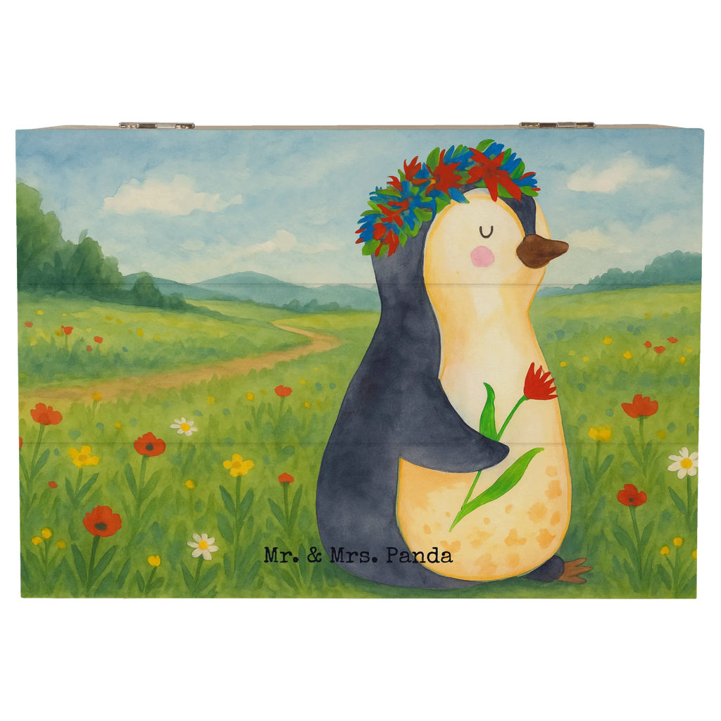 Wooden chest Penguin Flower Design Geschenkdose, Schatulle, Holzkiste, Dekokiste, Schatzkiste, Aufbewahrungsbox, XXL, Geschenkbox, Truhe, Kiste, Erinnerungsbox, Erinnerungskiste, Pinguin, Geschenkidee, Leben, Motivation, Blumenkranz, Lebenslust, Wünsche, Liebeskummer, Universum, Pinguine, Ziele, Lebensziele