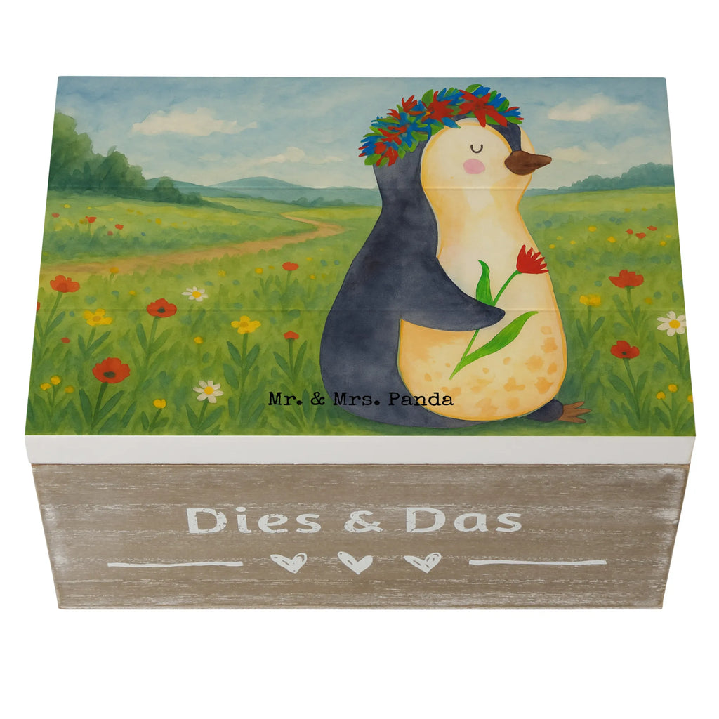 Wooden chest Penguin Flower Design Geschenkdose, Schatulle, Holzkiste, Dekokiste, Schatzkiste, Aufbewahrungsbox, XXL, Geschenkbox, Truhe, Kiste, Erinnerungsbox, Erinnerungskiste, Pinguin, Geschenkidee, Leben, Motivation, Blumenkranz, Lebenslust, Wünsche, Liebeskummer, Universum, Pinguine, Ziele, Lebensziele