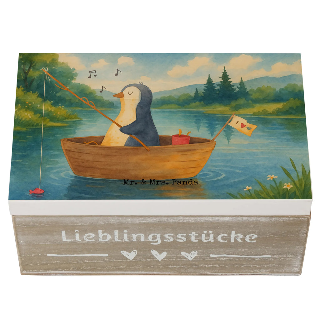 Holzkiste Pinguin Angelboot Design Geschenkbox, Geschenkdose, Dekokiste, Truhe, Erinnerungskiste, Holzkiste, Erinnerungsbox, Kiste, Aufbewahrungsbox, Schatzkiste, XXL, Schatulle, Pinguin, Trennung, Neustart, Pinguine, genießen, Geschenkidee Liebeskummer, Angelboot, Lebenslust, Neuanfang, Motivation, Angeln, Scheidung, Boot, Leben