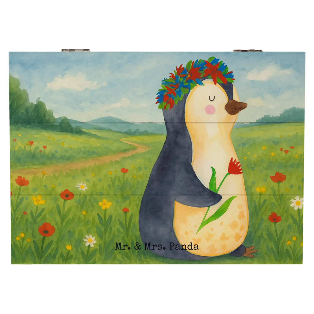 Wooden chest Penguin Flower Design Geschenkdose, Schatulle, Holzkiste, Dekokiste, Schatzkiste, Aufbewahrungsbox, XXL, Geschenkbox, Truhe, Kiste, Erinnerungsbox, Erinnerungskiste, Pinguin, Geschenkidee, Leben, Motivation, Blumenkranz, Lebenslust, Wünsche, Liebeskummer, Universum, Pinguine, Ziele, Lebensziele