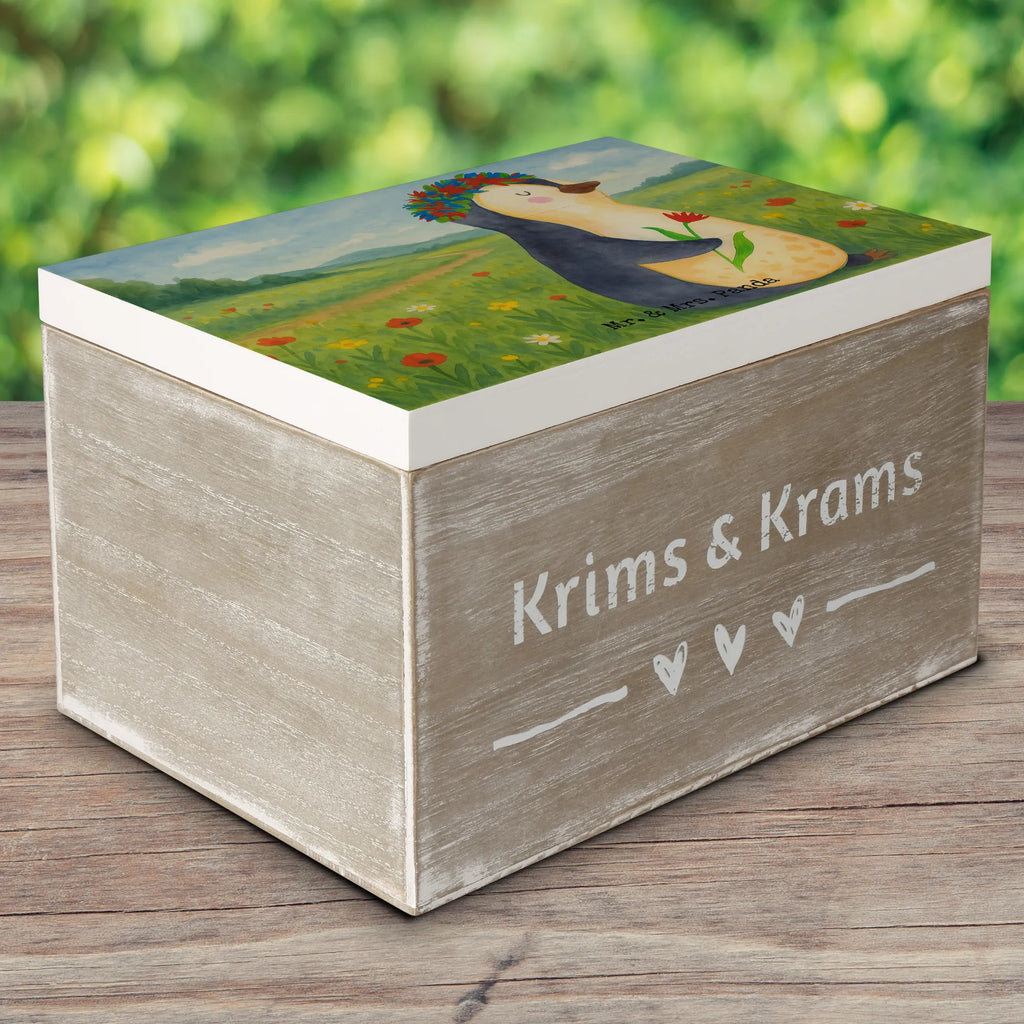 Wooden chest Penguin Flower Design Geschenkdose, Schatulle, Holzkiste, Dekokiste, Schatzkiste, Aufbewahrungsbox, XXL, Geschenkbox, Truhe, Kiste, Erinnerungsbox, Erinnerungskiste, Pinguin, Geschenkidee, Leben, Motivation, Blumenkranz, Lebenslust, Wünsche, Liebeskummer, Universum, Pinguine, Ziele, Lebensziele