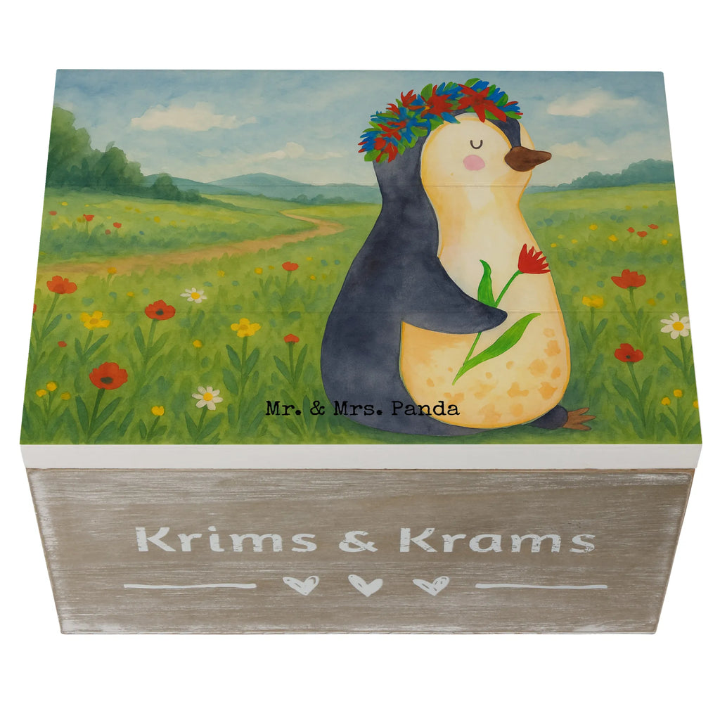 Wooden chest Penguin Flower Design Geschenkdose, Schatulle, Holzkiste, Dekokiste, Schatzkiste, Aufbewahrungsbox, XXL, Geschenkbox, Truhe, Kiste, Erinnerungsbox, Erinnerungskiste, Pinguin, Geschenkidee, Leben, Motivation, Blumenkranz, Lebenslust, Wünsche, Liebeskummer, Universum, Pinguine, Ziele, Lebensziele