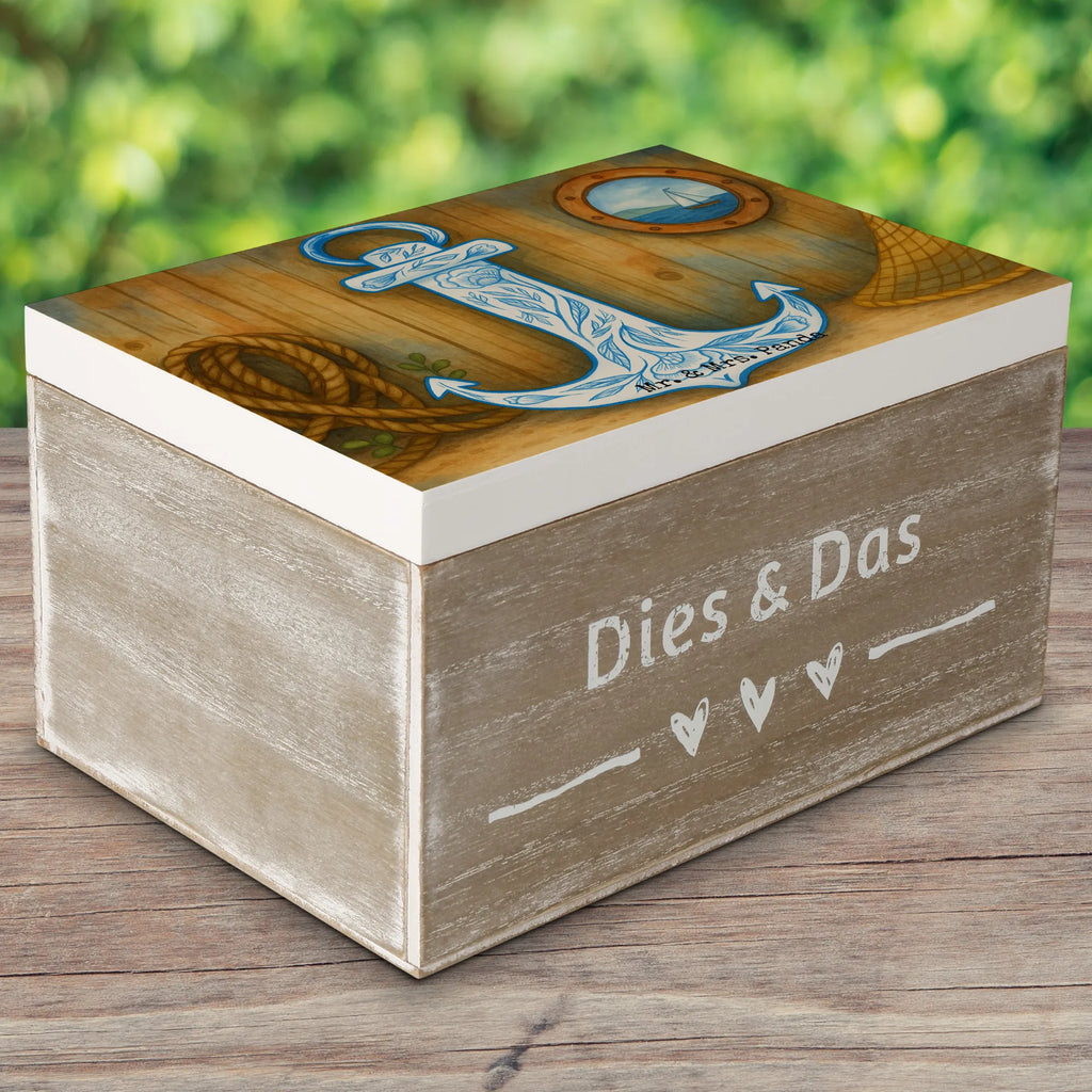 Wooden chest anchor Blue Design Aufbewahrungsbox, Schatzkiste, Erinnerungskiste, XXL, Kiste, Dekokiste, Geschenkdose, Schatulle, Erinnerungsbox, Truhe, Holzkiste, Geschenkbox, Tiermotive, Gute Laune, lustige Sprüche, Tiere