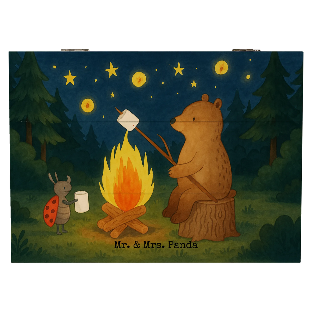 Holzkiste Bär & Marienkäfer Lagerfeuer Design Geschenkbox, Schatzkiste, Truhe, Geschenkdose, Holzkiste, Dekokiste, Erinnerungskiste, Aufbewahrungsbox, Erinnerungsbox, XXL, Kiste, Schatulle, Bär, Teddy, Teddybär, Lagerfeuer