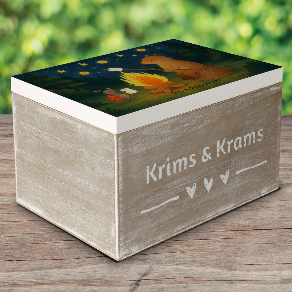 Holzkiste Bär & Marienkäfer Lagerfeuer Design Geschenkbox, Schatzkiste, Truhe, Geschenkdose, Holzkiste, Dekokiste, Erinnerungskiste, Aufbewahrungsbox, Erinnerungsbox, XXL, Kiste, Schatulle, Bär, Teddy, Teddybär, Lagerfeuer